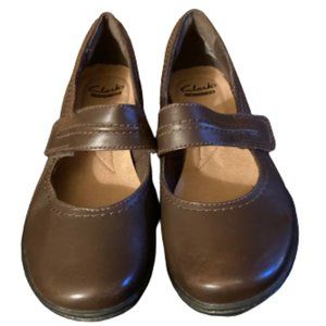 Clarks Women's Soft Cushion Brown Leather Mary Jane Shoes Sz 7M